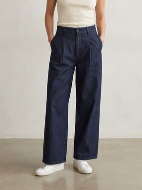 Kowtow Sz 6 Dark Wash Denim Saylor Wide Leg Ankle Length Jeans